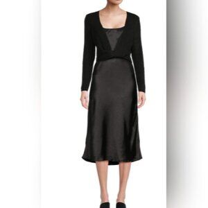 2-Piece Twisted Sweater & Satin Midi Dress Set – Effortlessly Luxe & Layered